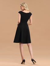 Load image into Gallery viewer, Color=Black | Cute A-Line Black Wholesale Work Dress With Cap Sleeves-Black 2
