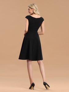 Color=Black | Cute A-Line Black Wholesale Work Dress With Cap Sleeves-Black 2