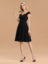 Load image into Gallery viewer, Color=Black | Cute A-Line Black Wholesale Work Dress With Cap Sleeves-Black 3