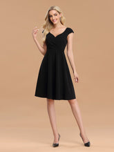 Load image into Gallery viewer, Color=Black | Cute A-Line Black Wholesale Work Dress With Cap Sleeves-Black 4