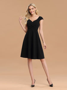 Color=Black | Cute A-Line Black Wholesale Work Dress With Cap Sleeves-Black 4