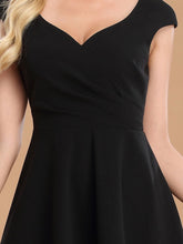 Load image into Gallery viewer, Color=Black | Cute A-Line Black Wholesale Work Dress With Cap Sleeves-Black 5