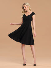 Load image into Gallery viewer, Color=Black | Cute A-Line Black Wholesale Work Dress With Cap Sleeves-Black 1