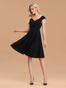 Color=Black | Cute A-Line Black Wholesale Work Dress With Cap Sleeves-Black 1