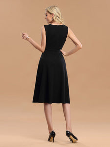 Color=Black | Women'S Casual A-Line Square Neckline Wholesale Work Dress-Black 2