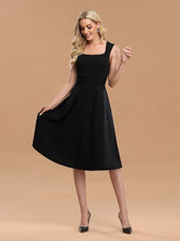 Load image into Gallery viewer, Color=Black | Women&#39;S Casual A-Line Square Neckline Wholesale Work Dress-Black 3
