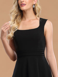 Color=Black | Women'S Casual A-Line Square Neckline Wholesale Work Dress-Black 5