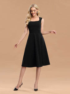Color=Black | Women'S Casual A-Line Square Neckline Wholesale Work Dress-Black 1