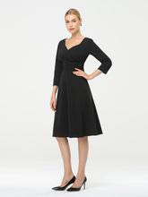 Load image into Gallery viewer, Color=Black | Long Sleeves V Neck A Line Midi Workwear Dress-Black 3