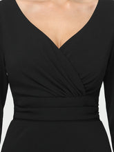 Load image into Gallery viewer, Color=Black | Long Sleeves V Neck A Line Midi Workwear Dress-Black 5
