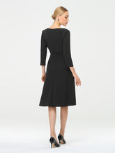 Load image into Gallery viewer, Color=Black | Long Sleeves V Neck A Line Midi Workwear Dress-Black 2