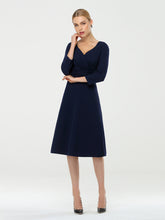Load image into Gallery viewer, Color=Navy Blue | Long Sleeves V Neck A Line Midi Workwear Dress-Navy Blue 4