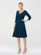 Load image into Gallery viewer, Color=Teal | Long Sleeves V Neck A Line Midi Workwear Dress-Teal 4