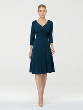 Load image into Gallery viewer, Color=Teal | Long Sleeves V Neck A Line Midi Workwear Dress-Teal 1