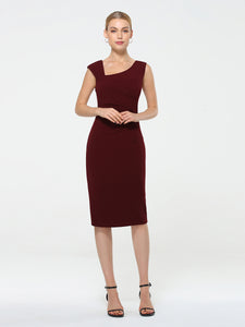 Color=Burgundy | Sleeveless Back Split Skirt Midi Sheath Business Dress-Burgundy 4