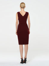 Load image into Gallery viewer, Color=Burgundy | Sleeveless Back Split Skirt Midi Sheath Business Dress-Burgundy 2