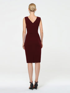 Color=Burgundy | Sleeveless Back Split Skirt Midi Sheath Business Dress-Burgundy 2