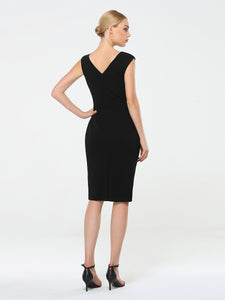 Color=Black | Sleeveless Back Split Skirt Midi Sheath Business Dress-Black 2