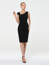 Load image into Gallery viewer, Color=Black | Sleeveless Back Split Skirt Midi Sheath Business Dress-Black 4