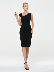 Color=Black | Sleeveless Back Split Skirt Midi Sheath Business Dress-Black 4