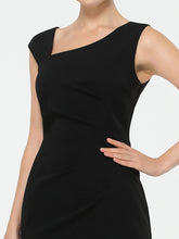 Load image into Gallery viewer, Color=Black | Sleeveless Back Split Skirt Midi Sheath Business Dress-Black 5