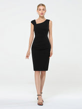 Load image into Gallery viewer, Color=Black | Sleeveless Back Split Skirt Midi Sheath Business Dress-Black 1