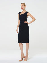 Load image into Gallery viewer, Color=Navy Blue | Sleeveless Back Split Skirt Midi Sheath Business Dress-Navy Blue 3