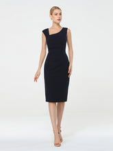 Load image into Gallery viewer, Color=Navy Blue | Sleeveless Back Split Skirt Midi Sheath Business Dress-Navy Blue 4