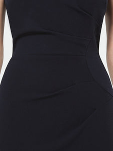 Color=Navy Blue | Sleeveless Back Split Skirt Midi Sheath Business Dress-Navy Blue 5