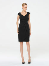 Load image into Gallery viewer, Color=Black | Cap Sleeve Sweetheart Midi Bodycon Work Dress-Black 4