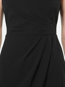 Color=Black | Cap Sleeve Sweetheart Midi Bodycon Work Dress-Black 5