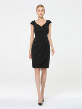 Load image into Gallery viewer, Color=Black | Cap Sleeve Sweetheart Midi Bodycon Work Dress-Black 1