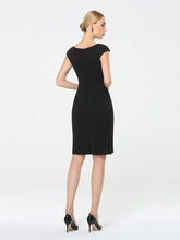 Load image into Gallery viewer, Color=Black | Cap Sleeve Sweetheart Midi Bodycon Work Dress-Black 2