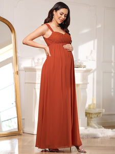 Color=Burnt Orange | Deep V Neck Lace Wholesale Maternity Dresses with A Line Silhouette-Burnt Orange 4