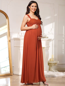 Color=Burnt Orange | Deep V Neck Lace Wholesale Maternity Dresses with A Line Silhouette-Burnt Orange 1