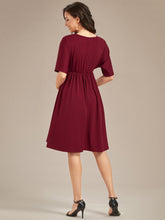 Load image into Gallery viewer, Color=Burgundy | V Neck Short Pleated Wholesale Maternity Dresses-Burgundy 3