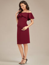 Load image into Gallery viewer, Color=Burgundy | Off Shoulder Ruffles Wholesale Maternity Dresses-Burgundy 2