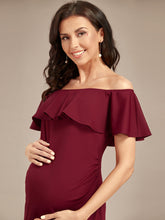 Load image into Gallery viewer, Color=Burgundy | Off Shoulder Ruffles Wholesale Maternity Dresses-Burgundy 5
