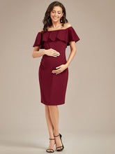 Load image into Gallery viewer, Color=Burgundy | Off Shoulder Ruffles Wholesale Maternity Dresses-Burgundy 4