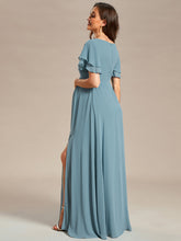 Load image into Gallery viewer, Color=Dusty blue | Ruffle Sleeves Split Chiffon Wholesale Maternity Dresses-Dusty blue 3