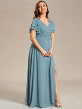 Load image into Gallery viewer, Color=Dusty blue | Ruffle Sleeves Split Chiffon Wholesale Maternity Dresses-Dusty blue 2