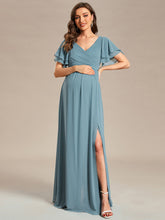 Load image into Gallery viewer, Color=Dusty blue | Ruffle Sleeves Split Chiffon Wholesale Maternity Dresses-Dusty blue 1