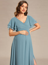 Load image into Gallery viewer, Color=Dusty blue | Ruffle Sleeves Split Chiffon Wholesale Maternity Dresses-Dusty blue 5