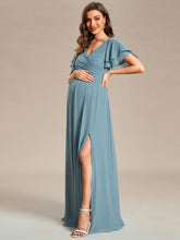 Load image into Gallery viewer, Color=Dusty blue | Ruffle Sleeves Split Chiffon Wholesale Maternity Dresses-Dusty blue 4
