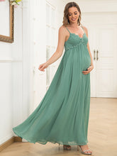 Load image into Gallery viewer, Color=Green Bean | Spaghetti Straps A Line Deep V Neck Wholesale Maternity Dresses-Green Bean 3