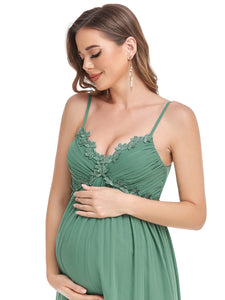Color=Green Bean | Spaghetti Straps A Line Deep V Neck Wholesale Maternity Dresses-Green Bean 5