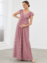 Load image into Gallery viewer, Color=Orchid | Deep V Neck A Line Wholesale Maternity Dresses with Cover Sleeves-Orchid 3