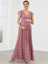 Load image into Gallery viewer, Color=Orchid | Deep V Neck A Line Wholesale Maternity Dresses with Cover Sleeves-Orchid 1