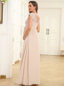 Color=Blush | Deep V Neck A Line Wholesale Maternity Dresses with Cover Sleeves-Blush 2