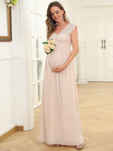 Load image into Gallery viewer, Color=Blush | Deep V Neck A Line Wholesale Maternity Dresses with Cover Sleeves-Blush 3